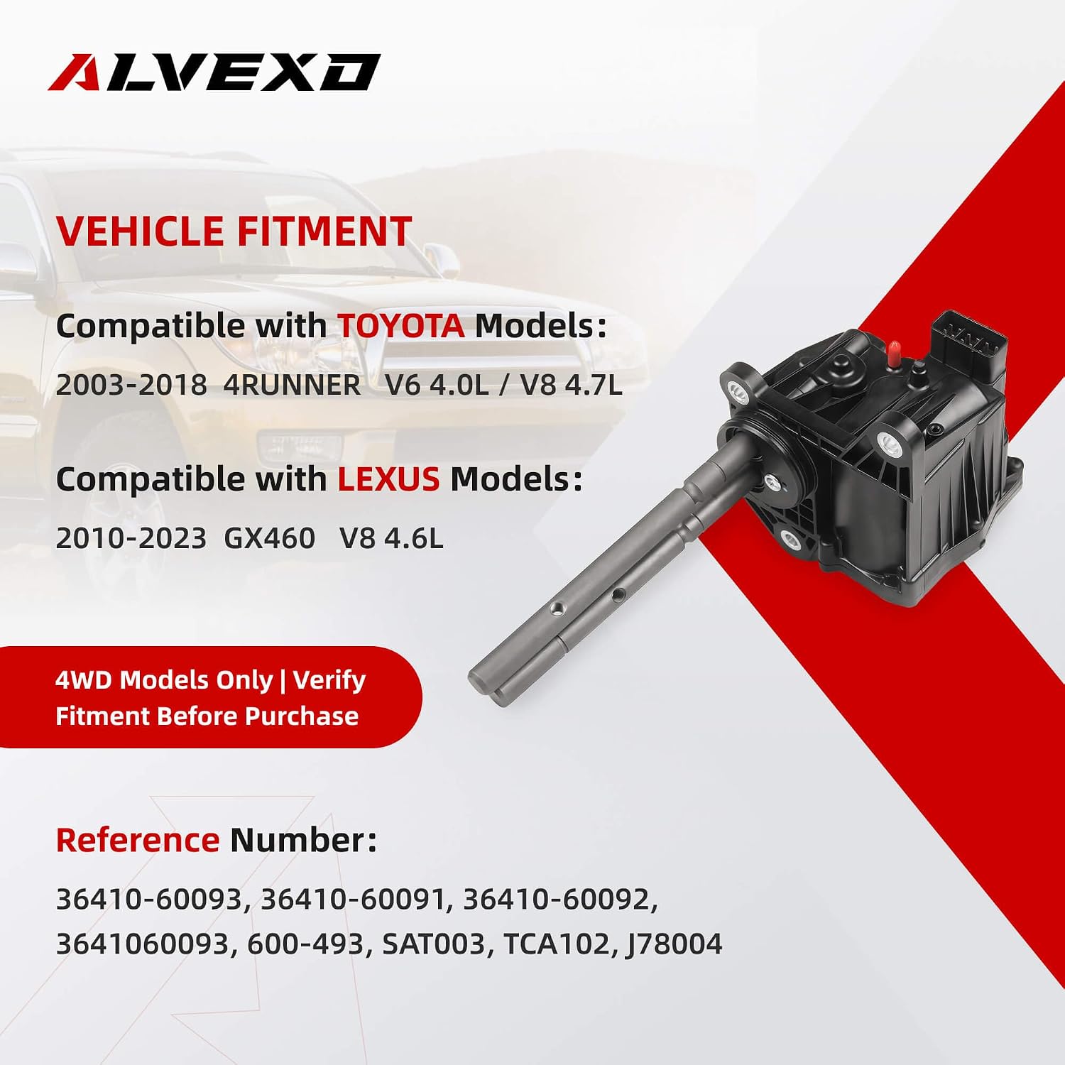 3641060093 Transfer Case Actuator Compatible with Lexus Toyota 4WD | Fits Lexus GX460 2010-2023, Toyota 4Runner 2003-2018, Replace OE# 36410-60091