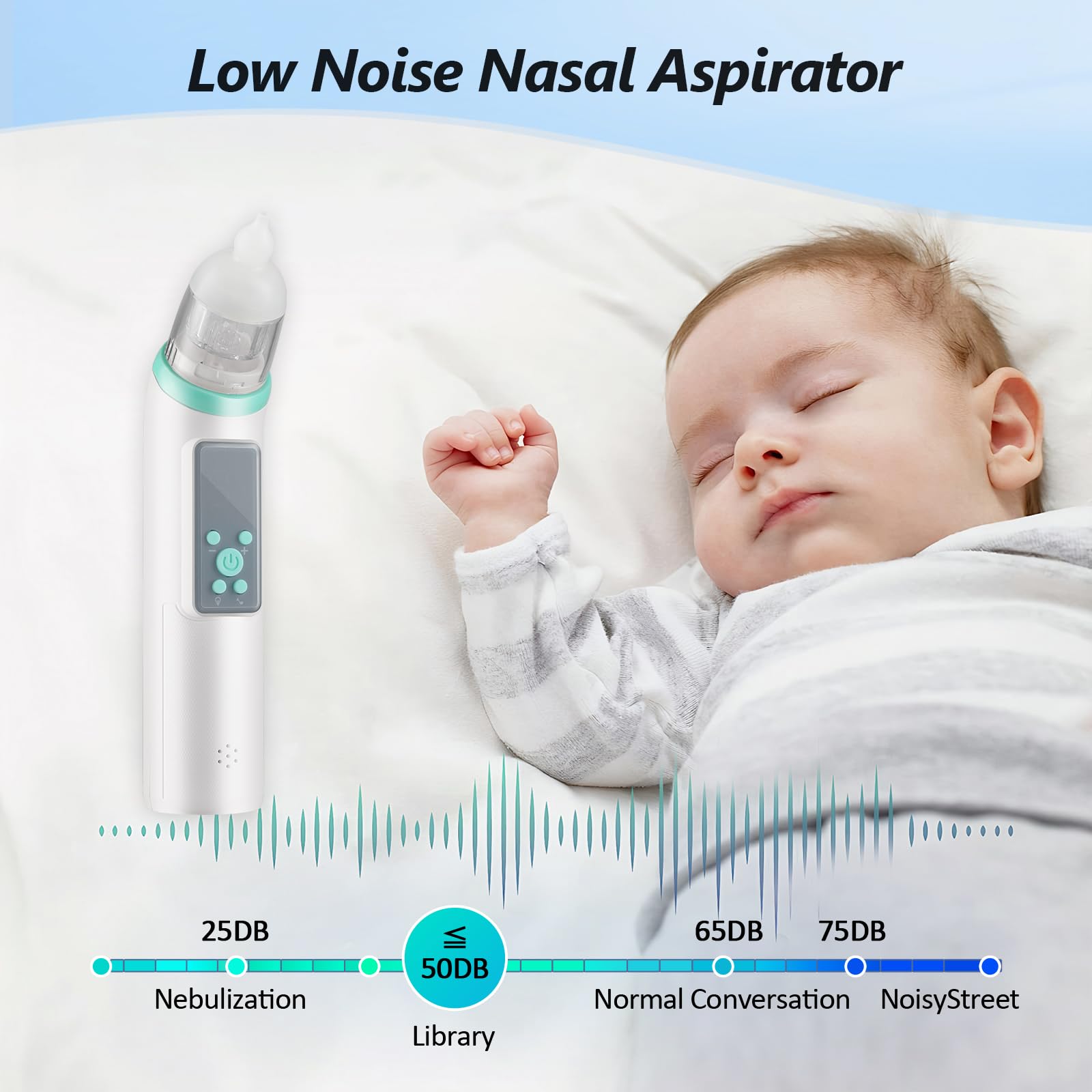 Elektrischer Baby Nasensauger mit Musik und beruhigendem Licht, Elektrischer Baby-Nasensauger mit 5 Saugstufen und 3 weiche Silikonspitzen, Baby-Nasensauger für Neugeborene und Kleinkinder