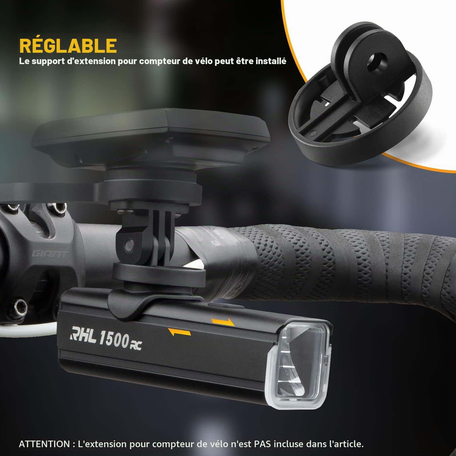 ROCKBROS Set de Lumière Vélo Avant et Arrière 1500 Lumens Intelligente, Lampe Vélo Avant à LED Puissante 5500mAh, Éclairage Vélo VTT Avant Rechargeable USB-C 5 Modes IPX6 Étanche