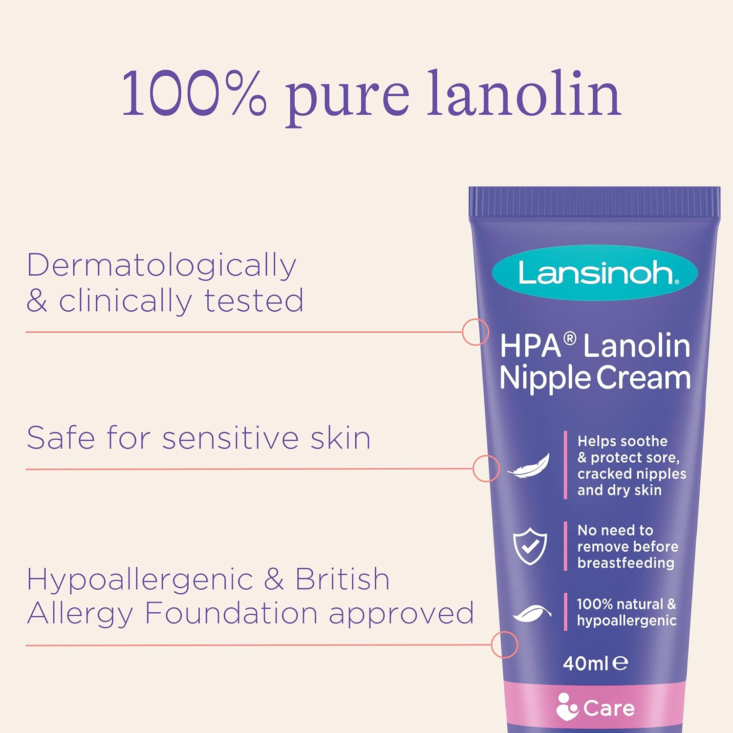 Lansinoh HPA Lanolin Nipple Cream for sore nipple & cracked skin, 100% natural single ingredient, breastfeeding essential, tasteless, odourless, hospital bag, moisturising, 40ml - Image 2