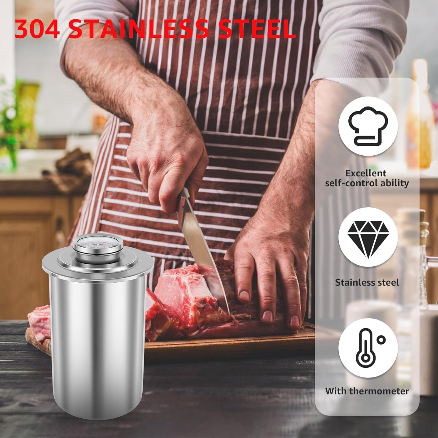 Meat Press Cooker 304 Stainless Steel Ham Press Maker Multifunctional Round Shape Homemade Deli Meat Press Marker Machine for Meat Pork Beef Fish Lamb Poultry Seafood, 11x10x18cm, Silver