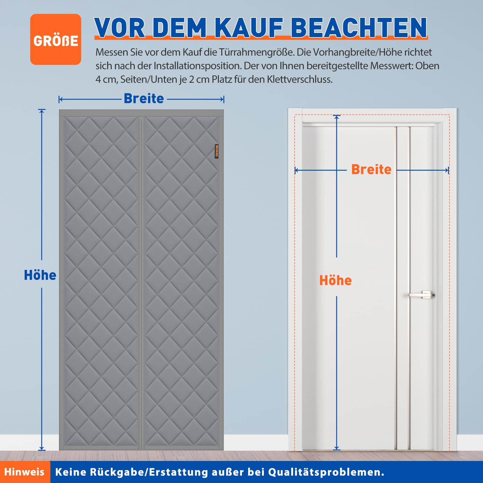 MAGZO Anpassend Wärmeschutzvorhang für Türen 70-90 cm Breite, Winddichte Maßgeschneiderte Thermo Türvorhang Energieeinsparung Kälteschutz Thermovorhang Tür