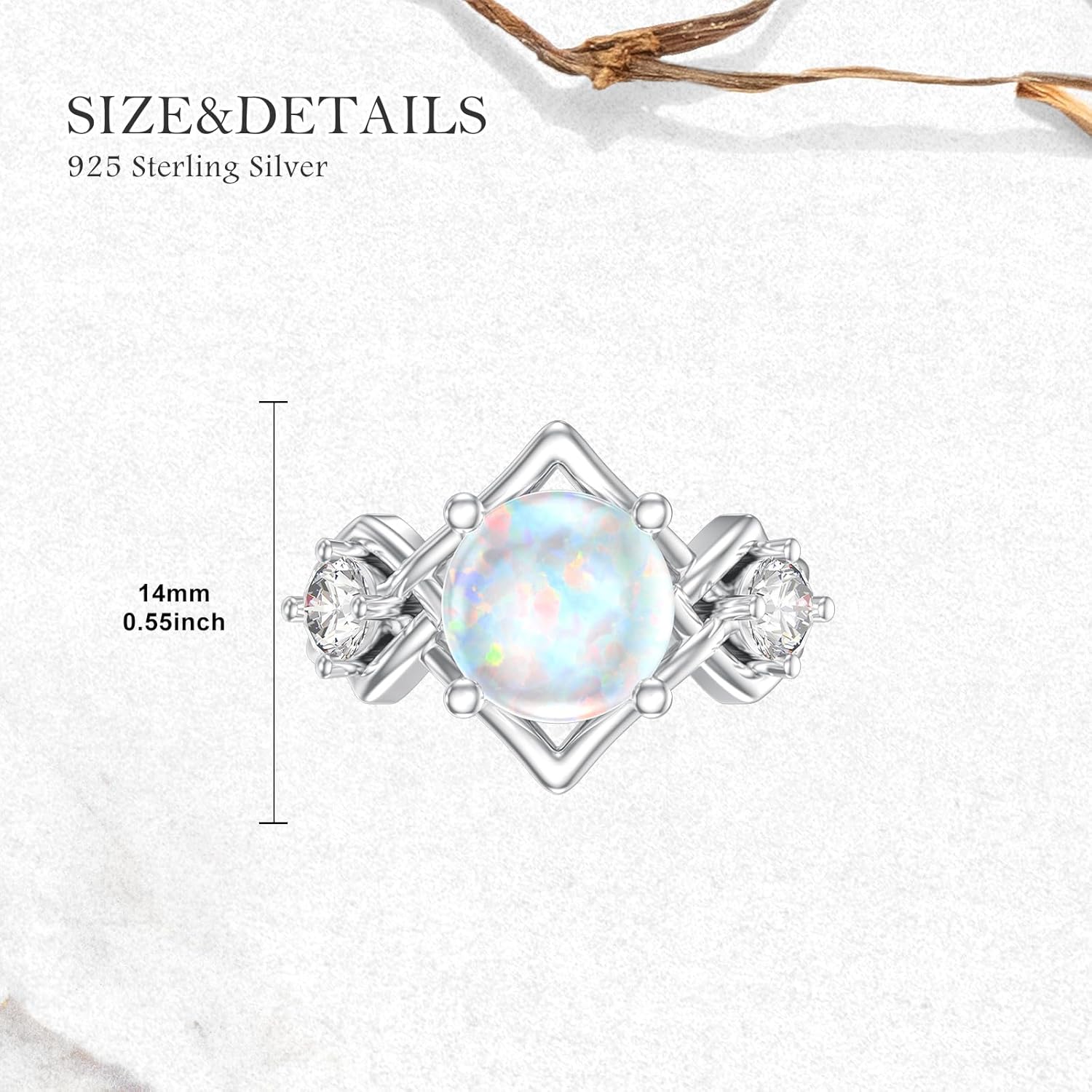 0.3 Carat Moissanite and White Opal/Blue Opal/Black Opal Engagement Ring 925 Sterling Silver 8-9 MM Heart/Round/Oval Cut Opal Moissanite Ring for Women Size 5-13
