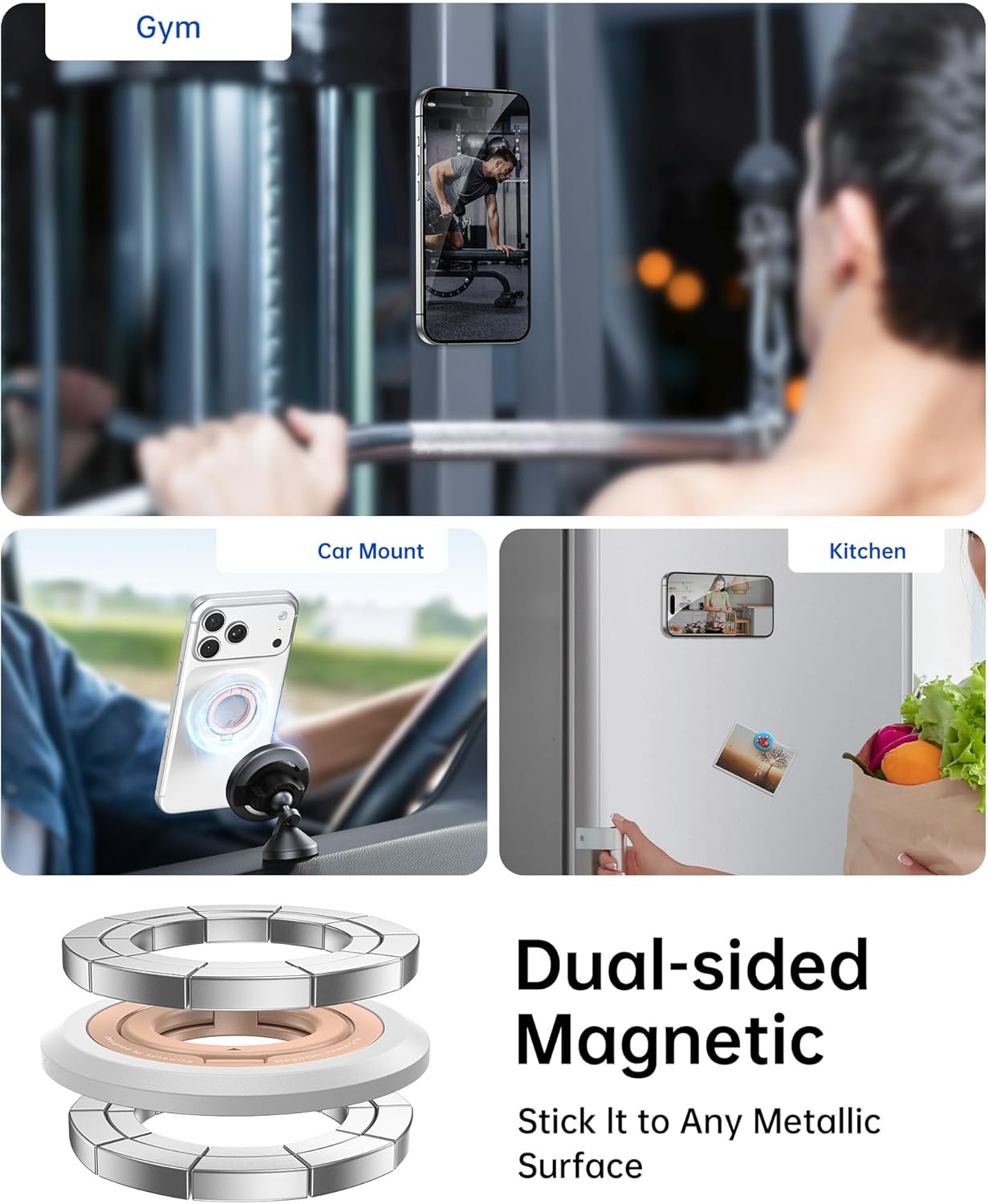 SYNCWIRE for MagSafe Ring Phone Holder, 360° Rotation Magnetic Cell Phone Grip Dual-Sided Magnets Phone Ring Kickstand Compatible with iPhone 17 16 15 14 13 12 Pro Max MagSafe, Android, Samsung etc.