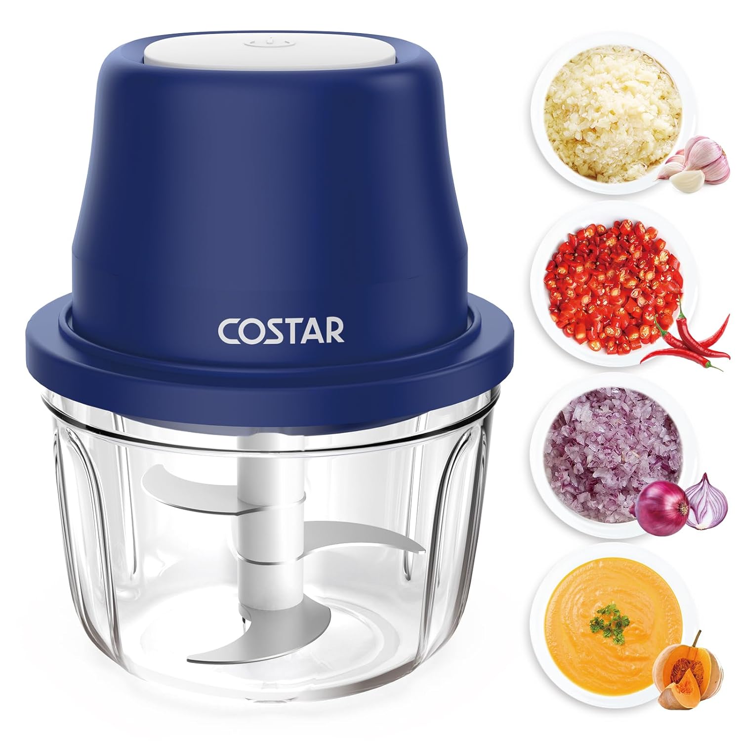 COSTAR 350Ml Rechargeable Mini Electric Chopper 304 Stainless Steel Blades Food Processor For Kitchen, German Design, One Touch Operation, 1 Year Warranty, Ideal For Mincing Ginger, Onion, Meat
