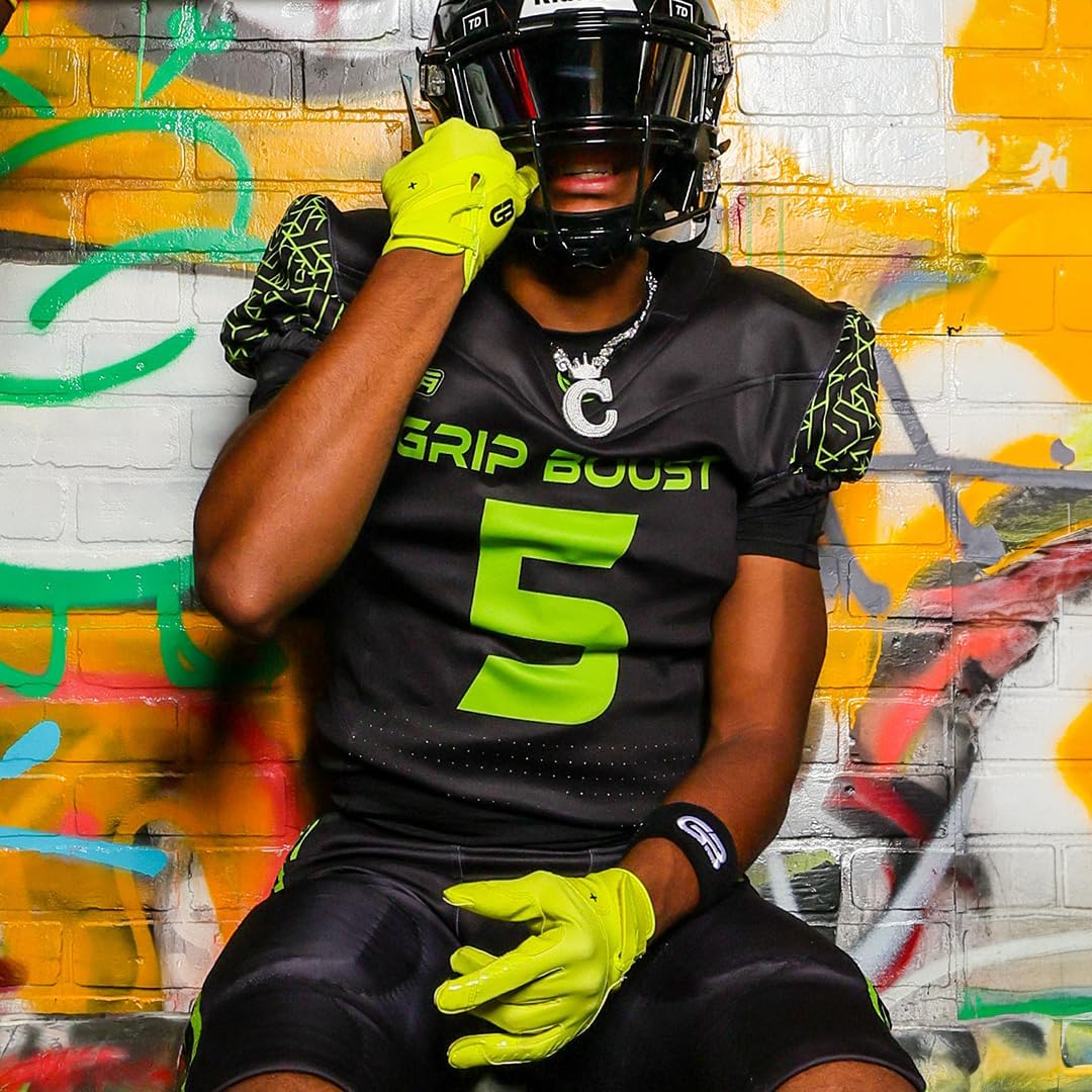 Grip Boost Football Gloves - Solid Stealth 6.0 Boost Plus Sticky Technology - Adult and Youth Football Gloves for Wide Receiver - Men's and Boys Sizes