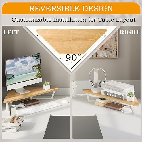 Miniatura 5 de TEAMIX - Soporte de monitor de 26 pulgadas en forma de triángulo, soporte de esquina de escritorio con pata de metal, soporte de computadora de