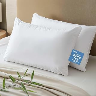 Hypoallergenic Bamboo Viscose Breathable Pillows with Down Alternative Filling, Standard/Queen Size Set of 2，Fluffy Luxury Hotel Quality, Oeko-Tex Certified, Machine Washable