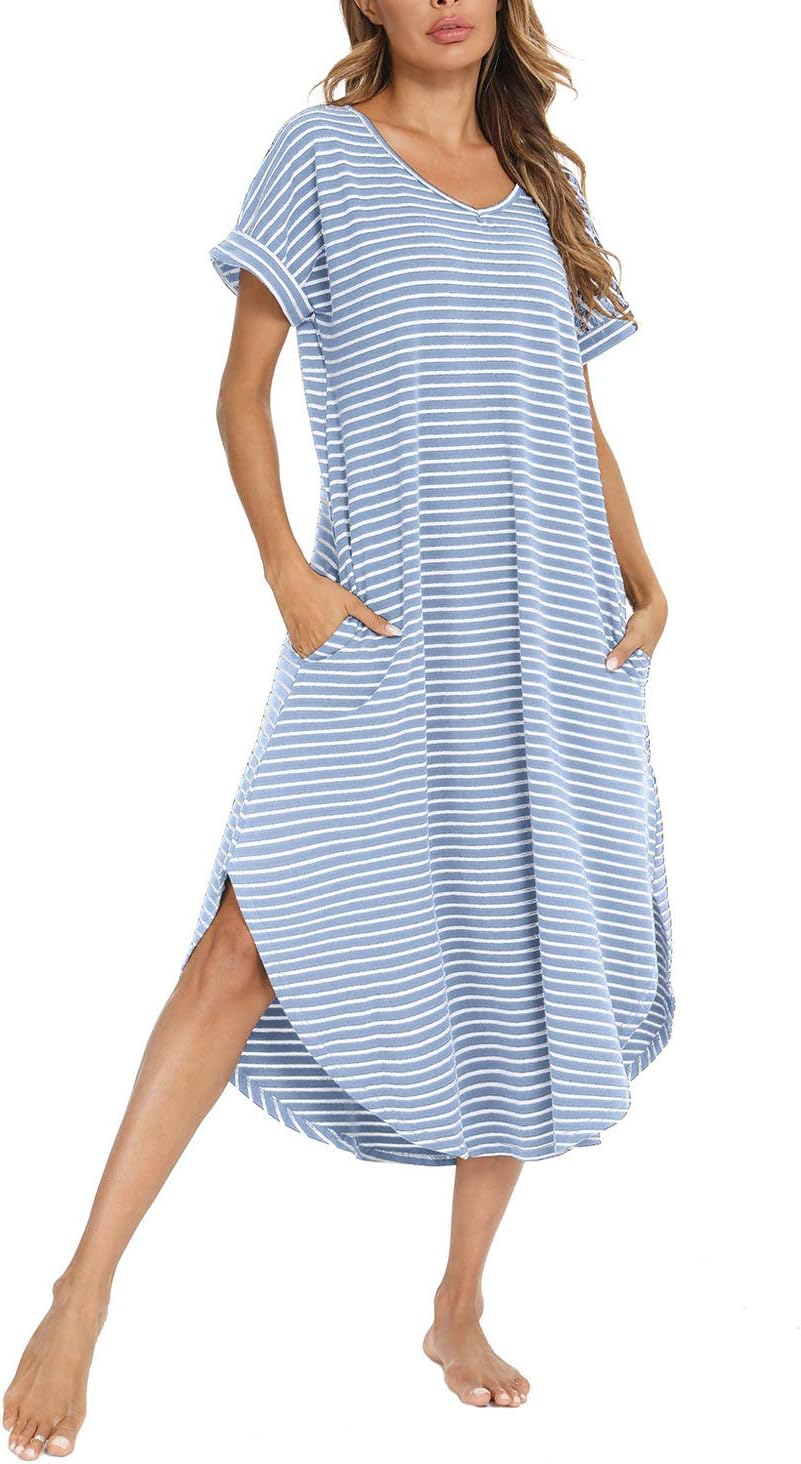 AVIIER Cotton Nightgowns for Women Sleeveless House Dress Ladies Long Nightdress with Pockets S-XXL