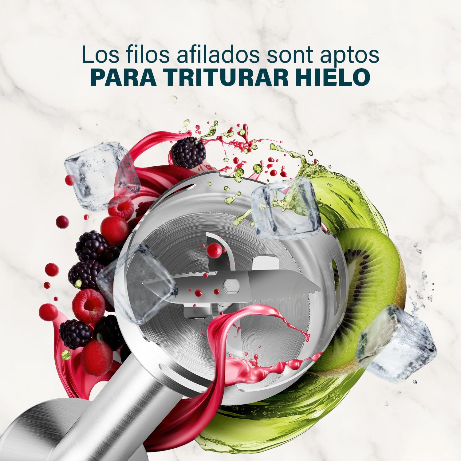 Princess Batidora de Mano de Acero Inoxidable Prof XXL, 1500W, Brazo Extra Largo 50 cm, 5 Velocidades + Turbo, 4 Cuchillas, Vaso con Tapa Antideslizante, Apta Lavavajillas, 221233