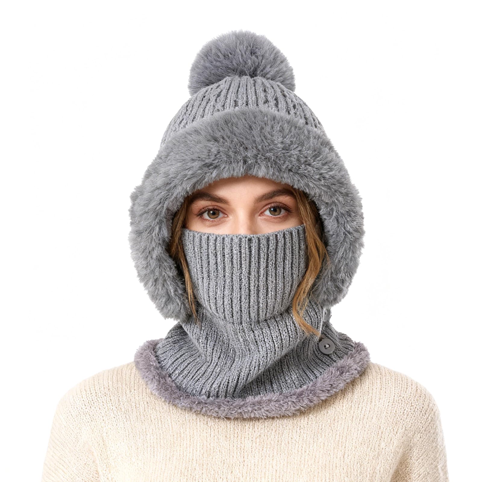3 In 1 Winter Warm Strickmütze Halswärmer-Sets, Damen Wintermütze