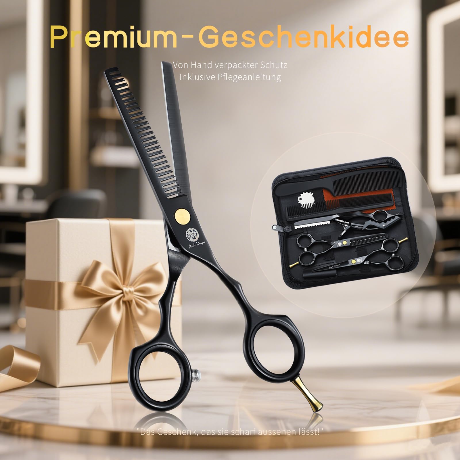Purple Dragon Haarschere 5,5 Zoll Profi Friseurschere Set scharfe Schere für Friseur Barbier Anfänger Schwarz