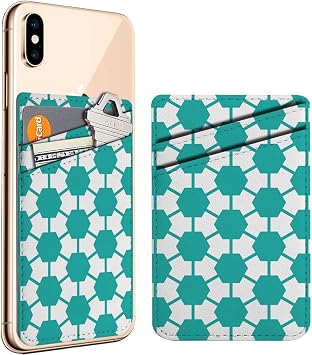Pack of 2, Leather Cell Phone Wallet Mint White Hexagons Pattern Adhesive Card Holder Sleeves Credit Business ID Cards Pocket Wallets Stick on Back of Phone or Phone case