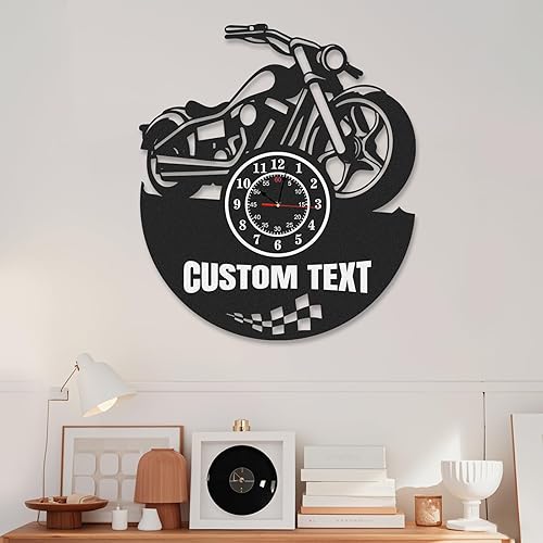 Miniatura 14 de Reloj de pared personalizado para motocicleta, reloj de pared rústico negro con nombre personalizado, silencioso sin tictac, funciona con pilas,