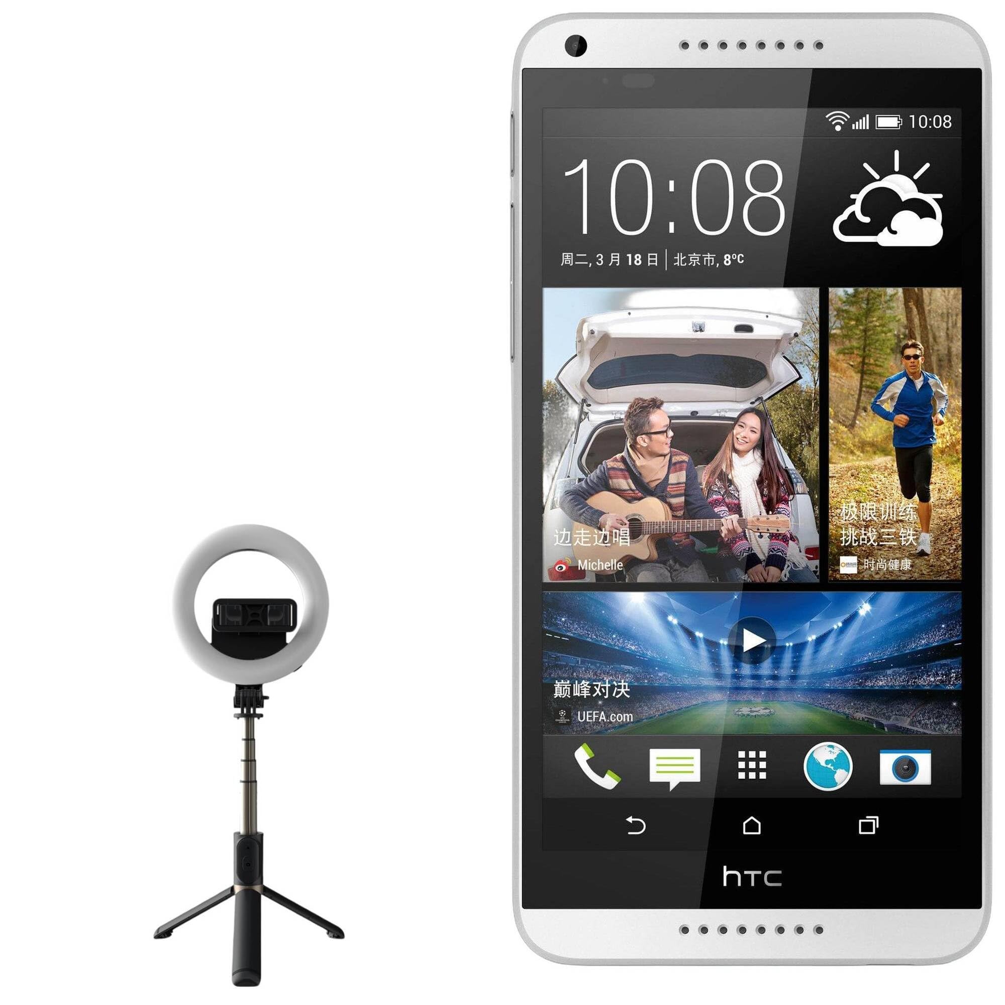 BoxWave Stand and Mount Compatible with HTC Desire 816G Dual sim - RingLight SelfiePod, Selfie Stick Extendable Arm with Ring Light - Jet Black