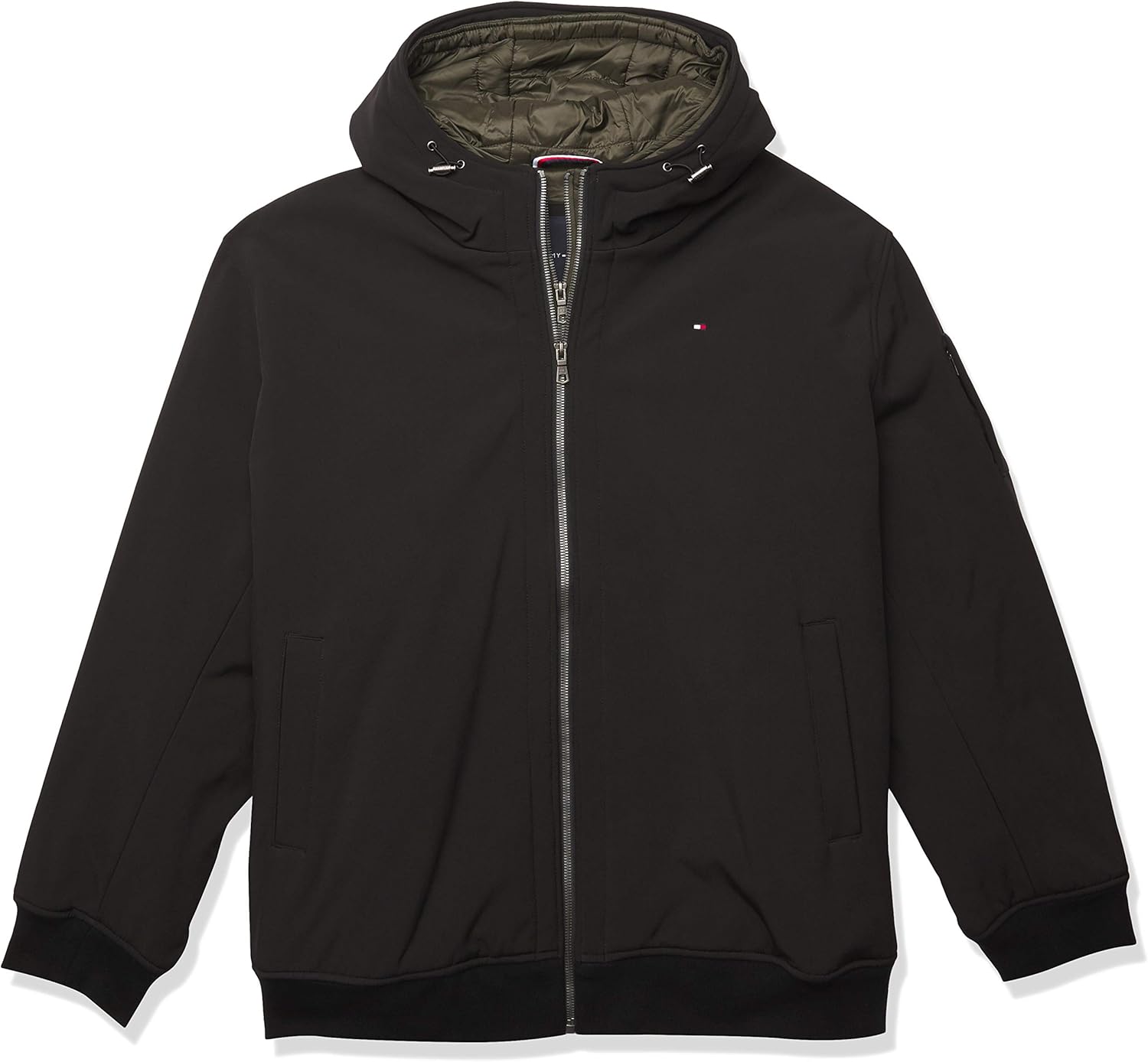 Tommy Hilfiger Men's Soft Shell Fashion Bomber With Contrast Bib and Hood