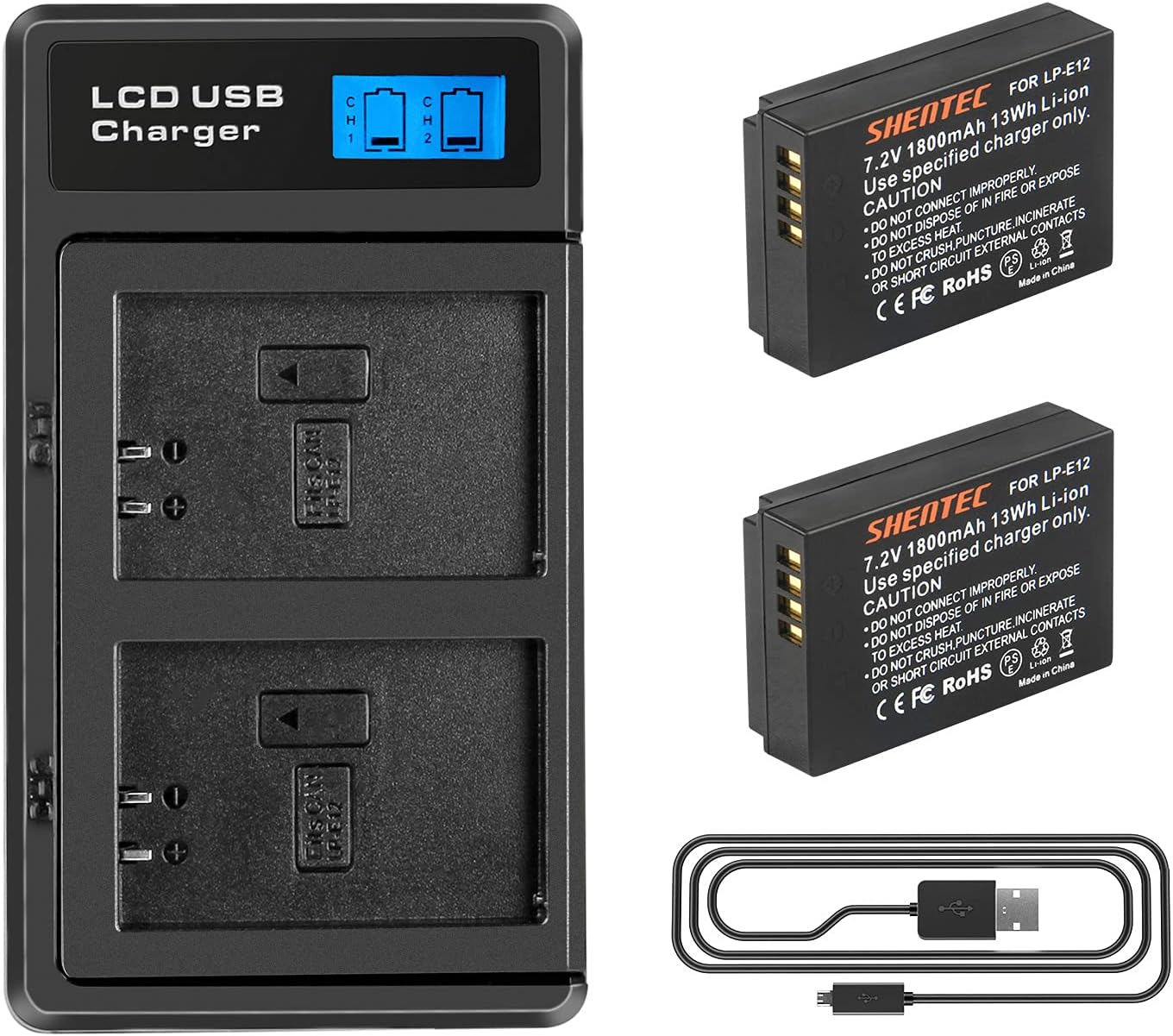Shentec 2-Pack LP-E12 Battery and Dual USB Charegr Compatible for with Canon EOS-M, EOS M2, EOS M10, EOS M50, EOS M100, Rebel SL1, SX70 HS Cameras