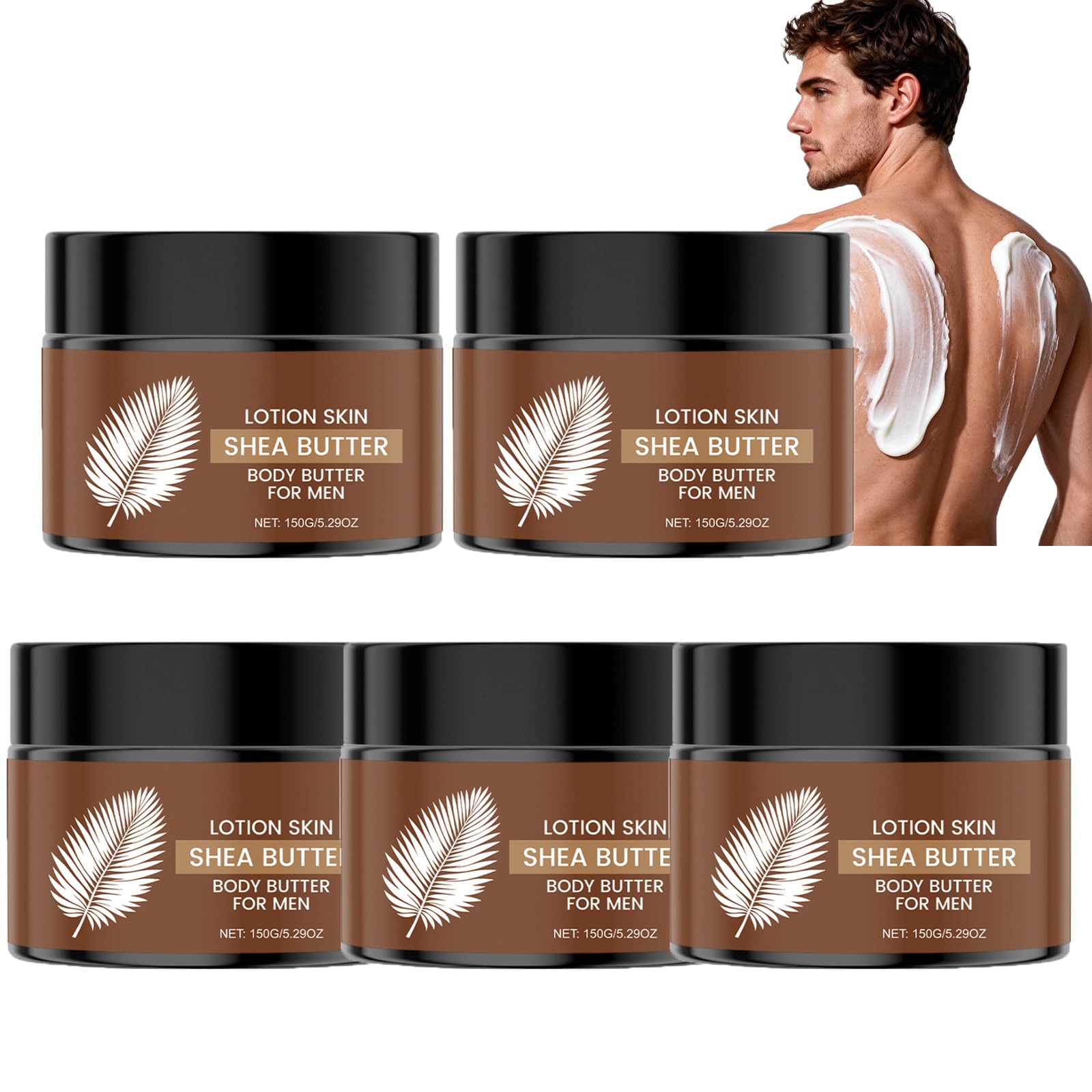 Crème Corps au Beurre de Karité pour Homme, Hydratation Intense pour Peau Sèche, Soin Quotidien Non Gras, Peau Douce et Souple, Parfum Longue Durée, Soin à Absorption Rapide pour Homme (5pcs)