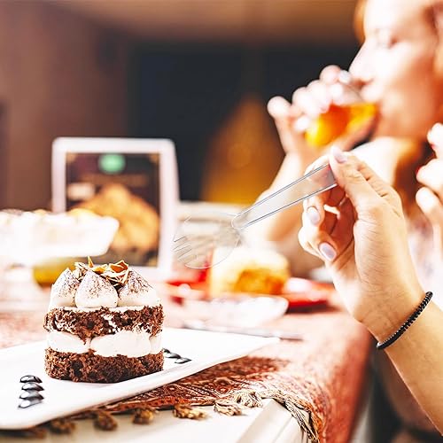 Miniatura 7 de Spork - 100 tenedores desechables pequeños envueltos individualmente, mini cucharas de plástico transparente, utensilios desechables para postres,
