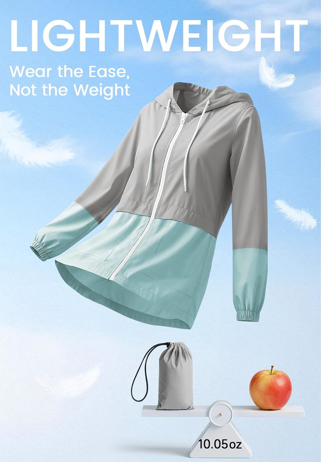 Zando Lightweight Rain Jacket Women Waterproof with Hood Packable Raincoats | Light Raincoat for Women, Windbreaker Jacket, Rain Coats for Outdoor Travel Hiking Commute Gray-Blue L