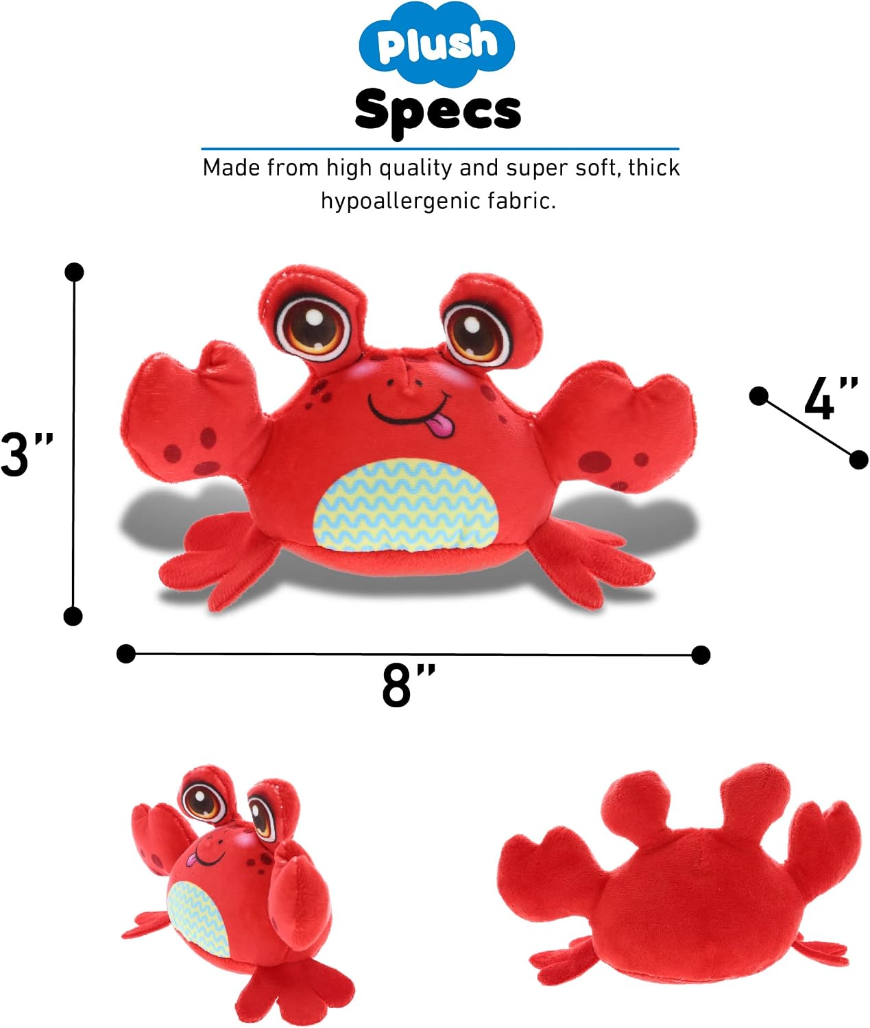 DolliBu Crab Stuffed Animal Plush Toy, Kids & Adults Huggable Crab Stuffed Toy Cuddle Gifts, Cute Stuffed Animals for Girls & Boys - 5.5 Inches