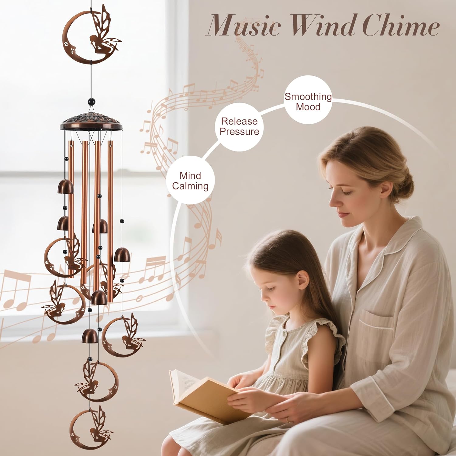 Fairy Wind Chimes for Outside, Metal Wind Chimes Outdoor with 4 Aluminum Tubes Metal Windchimes with S Hook Memorial Windchimes Hanging Garden Decor for Home, Patio, Birthday Gifts Memorial Gift