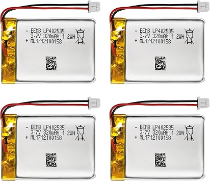 EEMB 4PACK Lithium Polymer Battery 3.7V 320mAh 402535 Lipo Rechargeable Battery Pack with Wire Molex Connector for Speaker and Wireless Device- Confirm Device & Connector Polarity Before Purchase