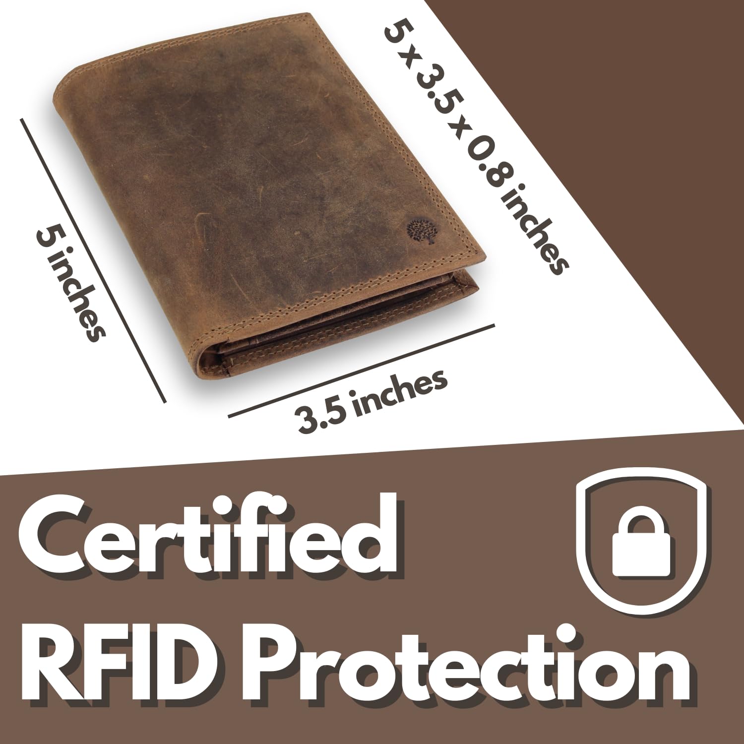 Frentree® Męski portfel ze skóry z ochroną RFID, 8 przegródek na karty, portmonetka pionowa, czarny, Zamsz brązowy, Onesize, format pionowy