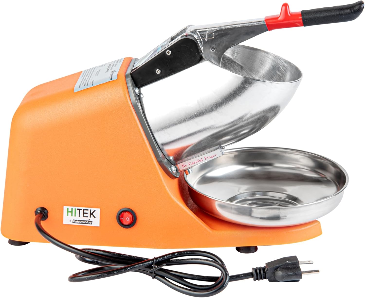 Restaurantware Ice Shaver 65 Count 13.39 x 6.30 x 8.27 Inches Plastic Ice Crusher Machine Double Blade Compact Orange