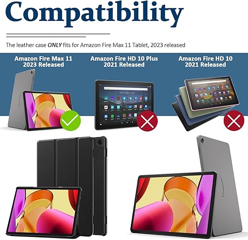 Miniatura 2 de Miimall Case Compatible for Fire Max 11 Tablet 2023, Ultra Thin Slim Leather + Foldable Design PC Back Full Protector Auto WakeSleep Trifold Stand