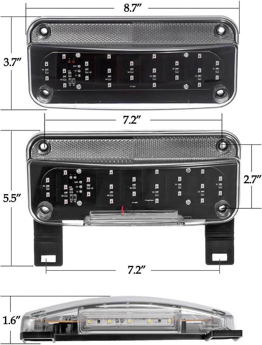 Partsam Red LED RV Camper Trailer Stop Turn Brake Tail Lights/License Plate Light Holder Bracket Surface Mount Led Low Profile Combination RV Tail Lights Clear Lens - Black Base