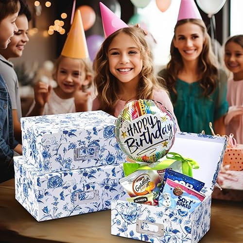 Miniatura 4 de Briful Chinoiserie - Cajas de almacenamiento de porcelana azul y blanca con tapas, juego de 4  Organizador decorativo de tarjetas anidadas para