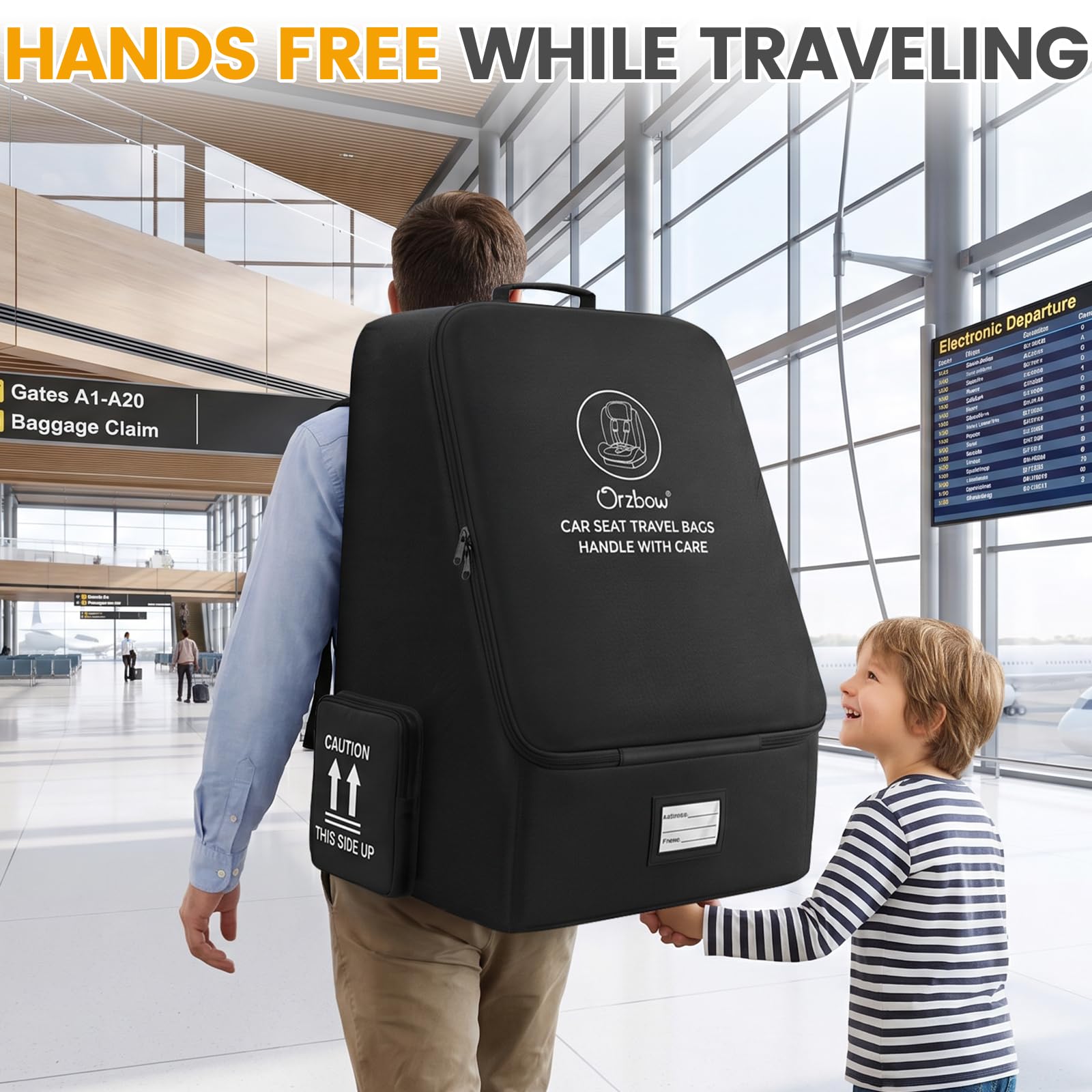 Orzbow Borsa da viaggio imbottita per seggiolino auto, borsa universale per seggiolino auto per aereo, con tasca laterale, pieghevole per una facile conservazione, copertura per seggiolino auto