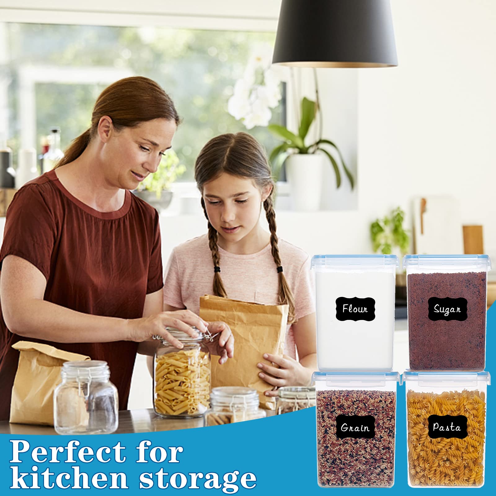 5.2L Contenitori Alimentari per Cereali 4 Pezzi, Contenitori Ermetici per Alimenti Cucina Plastica con Coperchio, Barattoli Ermetici per Alimenti, Porta Pasta, Contenitori Cereali per Muesli,Farina