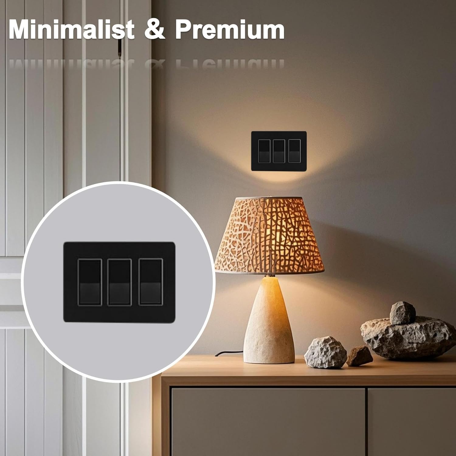 Screwless Wall Plate 3-Gang UL Listed Outlet Cover Child Safe Electrical Cover Easy Install Switch Plate Durable Heat Resistant Modern Decor Outlet Cover 1 Pack Matte Black