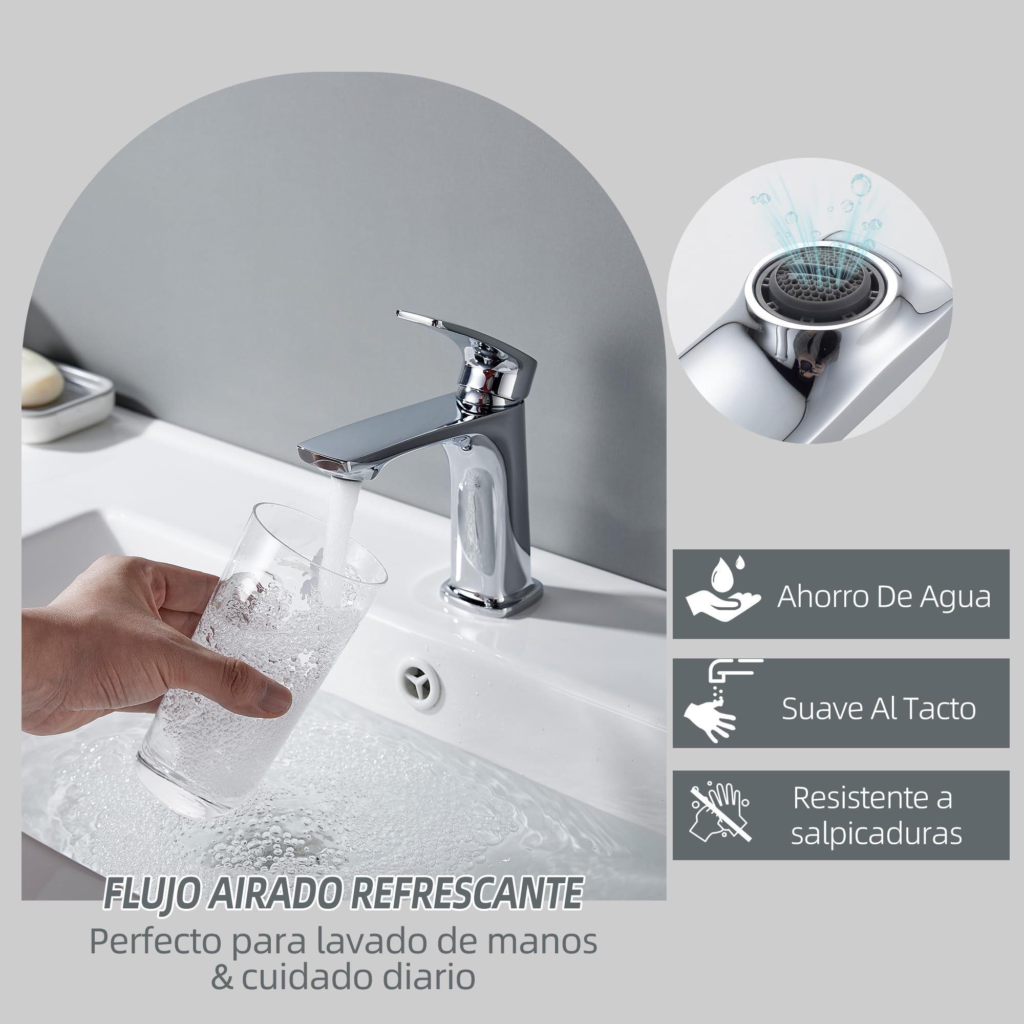 BELZ Grifo Mezclador Baño Latón, Monomando Cromado | Ahorro de agua, silencioso y fácil instalación. Cartucho cerámico antifugas, conexión G3/8.
