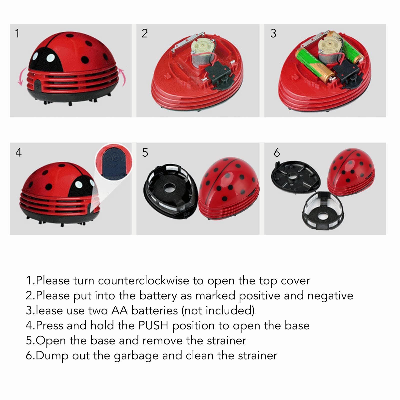 DMZK Mini Detergente Coccinella,Coccinella Aspirapolvere Vuoto per Desktop Adatto per Tastiere di Computer, Desktop, Seggiolini Auto Rosso