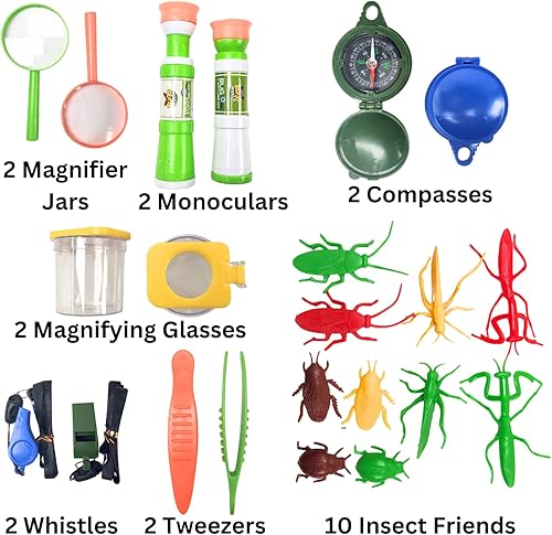 Miniatura 2 de Gosu Toys Critter Cage - Atrapa insectos con juego de herramientas, jaula, pinzas, lupa, brújula, silbato, monocular, tarro de lupa (paquete de 2))