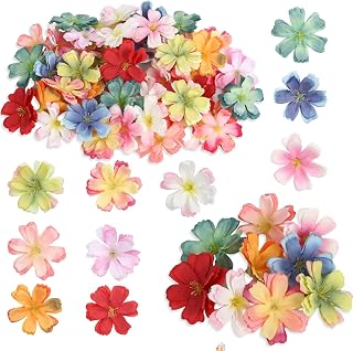 100 Pcs Small Flowers for Crafts Mini Fake Flower Heads Paper Flowers Multicolor Fake Daisy Rose Plum Decorative Fabric Flower for DIY Wedding Party Wreath Home Decor