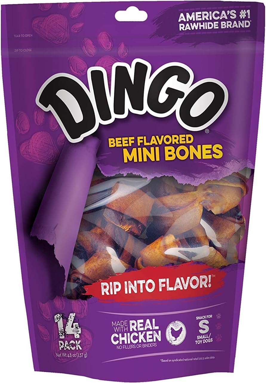 Dingo Mini Beefy Rawhide Bones, 14-Count