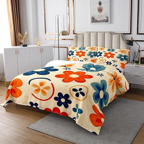Miniatura 3 de Erosebridal Juego de colcha floral retro, tamaño Queen, juego de colcha colorida de flores geniales para niños, niñas y adolescentes, juego de
