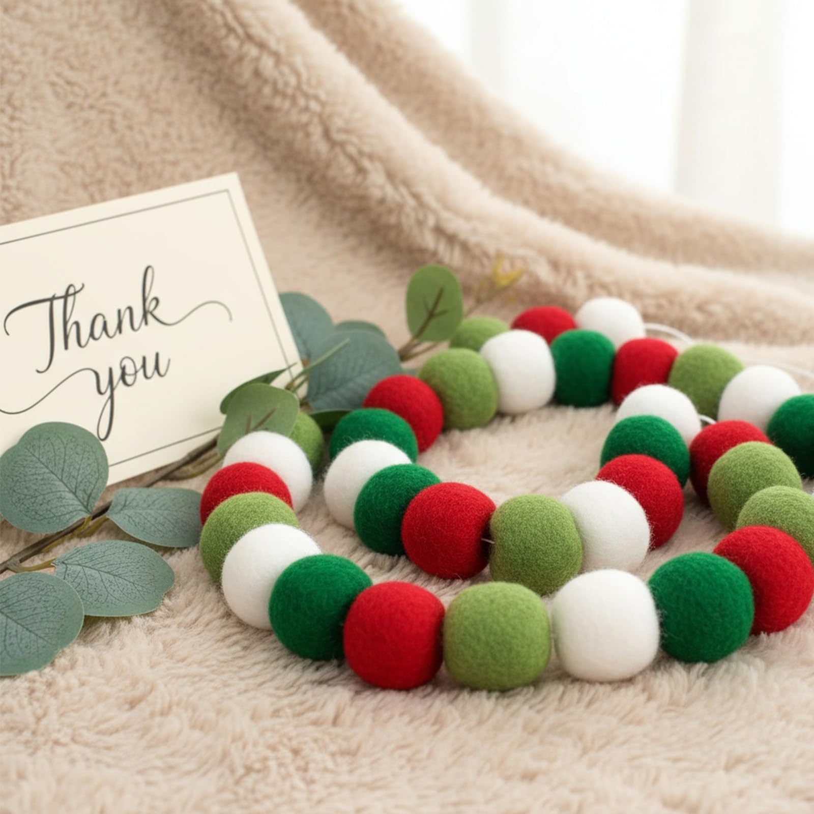 Pack of 2 Felt Ball Garlands, Colourful Pompom Garland for Hanging Wall for Children's Room Decoration, Fireplace, New Year - Image 3