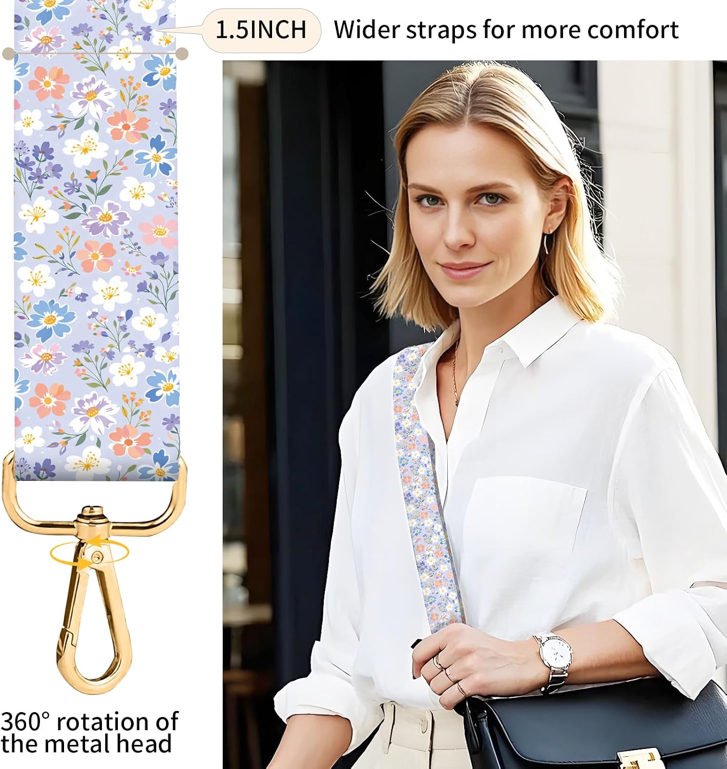 Purse Strap Replacement Crossbody 1.5" Wide Gold Buckle Shoulder Strap, Cute Handbag Strap Bag Strap image 2