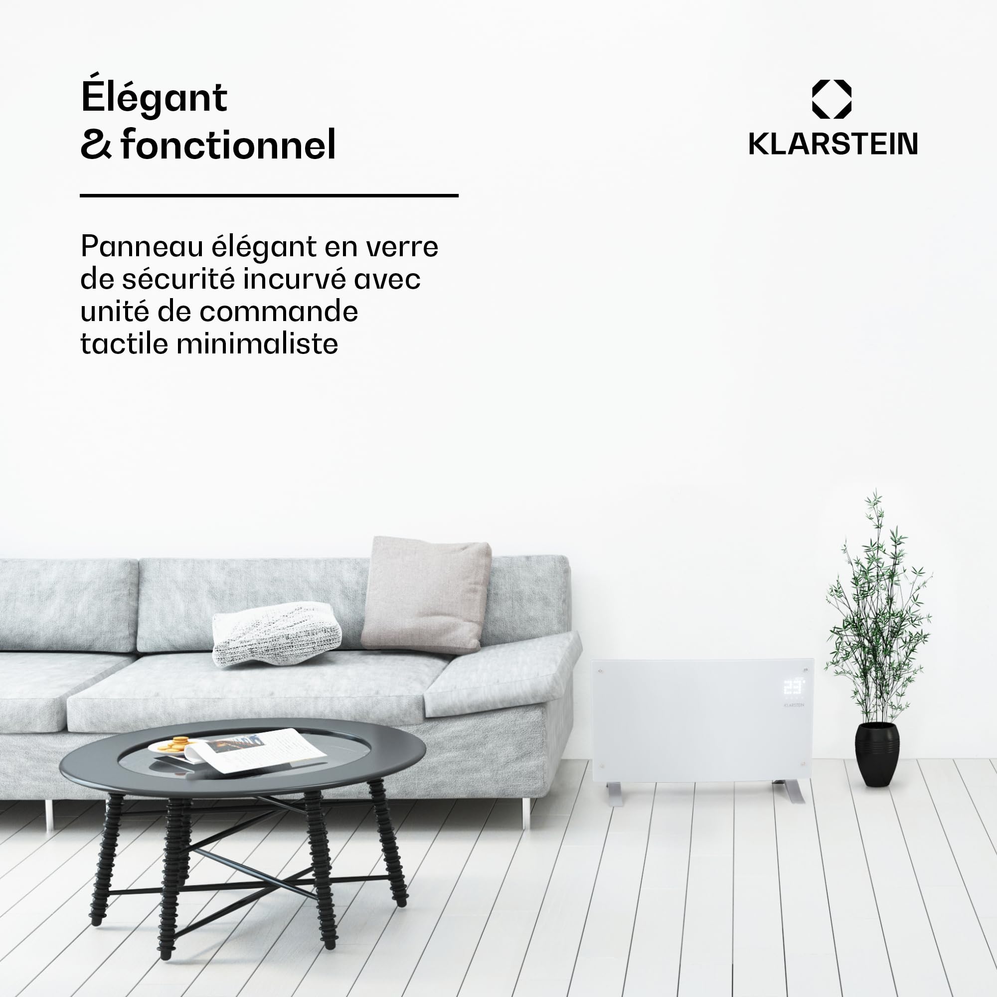 Klarstein Radiateur Electrique à Faible Consommation d'Energie, 2000W Chauffage Electrique d'Intérieur avec Thermostat, Portable, Chauffage Mural, d'Appoint, Radiateurs, Pieds en Aluminium