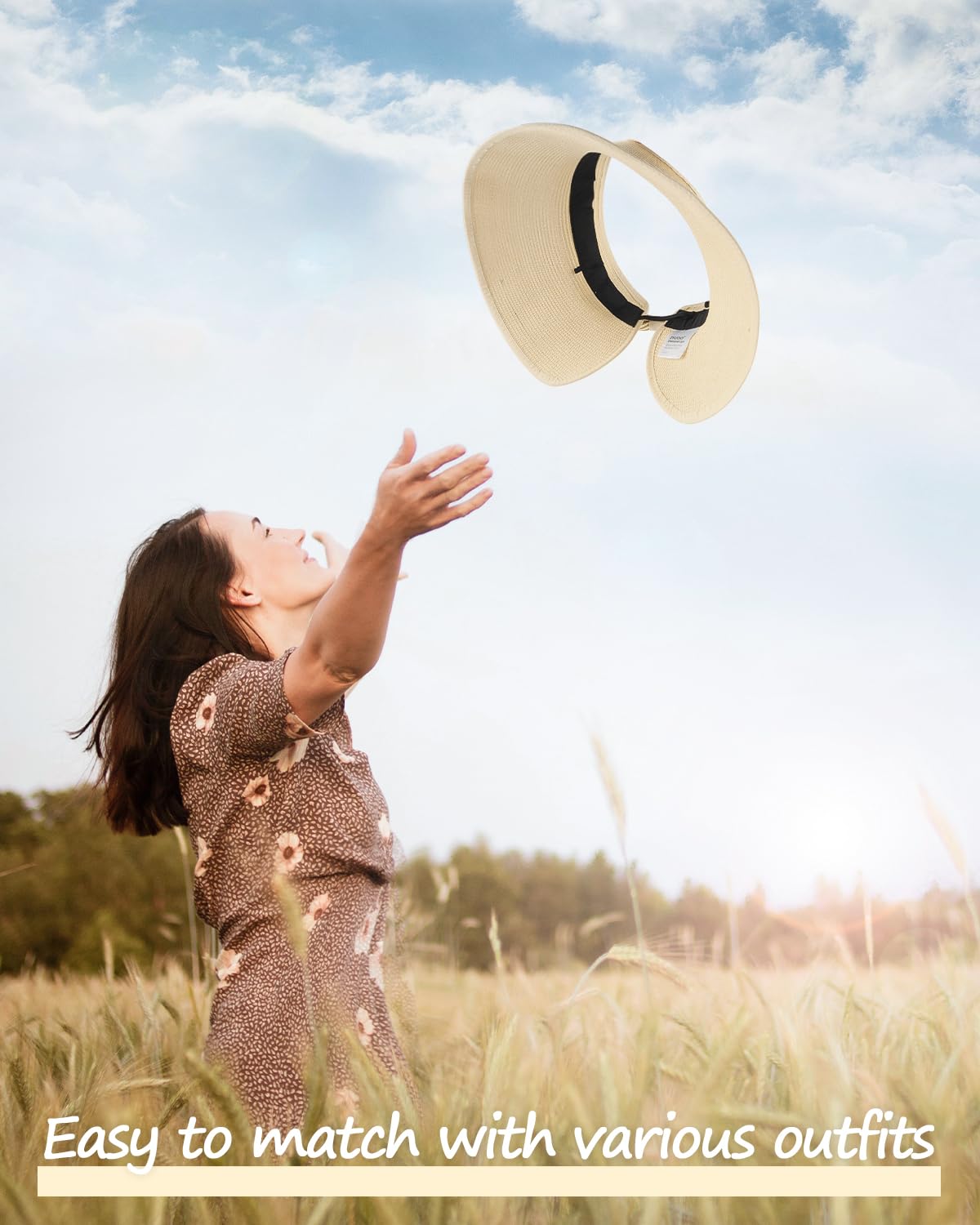 Feng Shui， Sombreros de Sol con Visera de Paja para Cabezas pequeñas,Sombrero de Playa en Topless de ala Ancha pequeña,Sombrero Plegable de Vacaciones UV de Verano