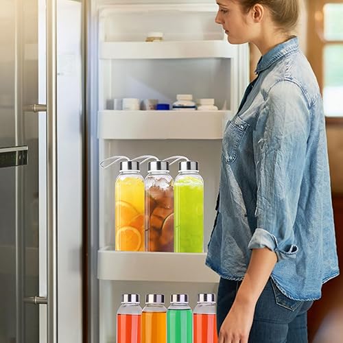 Miniatura 6 de Paquete de 3 botellas de agua de vidrio con tapa, botellas de jugo transparentes, botella reutilizable con tapa de acero inoxidable, vasos de