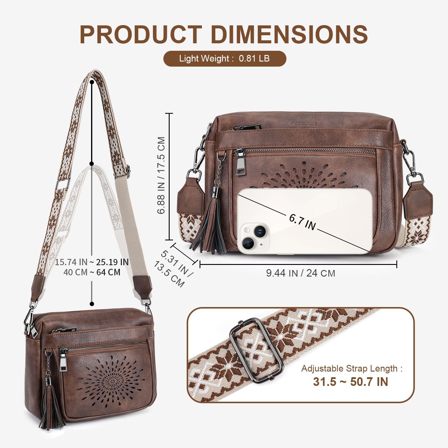 APHISON Crossbody Bags for Women Trendy, Leather Crossbody Purses Shoulder Handbags with Adjustable Guitar Strap