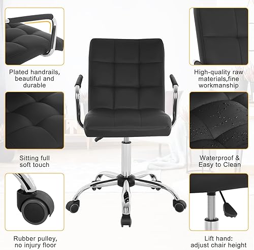 Miniatura 7 de Silla de escritorio con respaldo medio silla de oficina giratoria de 360 blanca silla de estudio con reposabrazos y ruedas silla de computadora