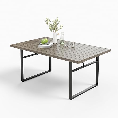 MIXPATIO Mesa de comedor para patio al aire libre para 6 personas con agujero para paraguas, mesa rectangular de metal para jardín, patio trasero y