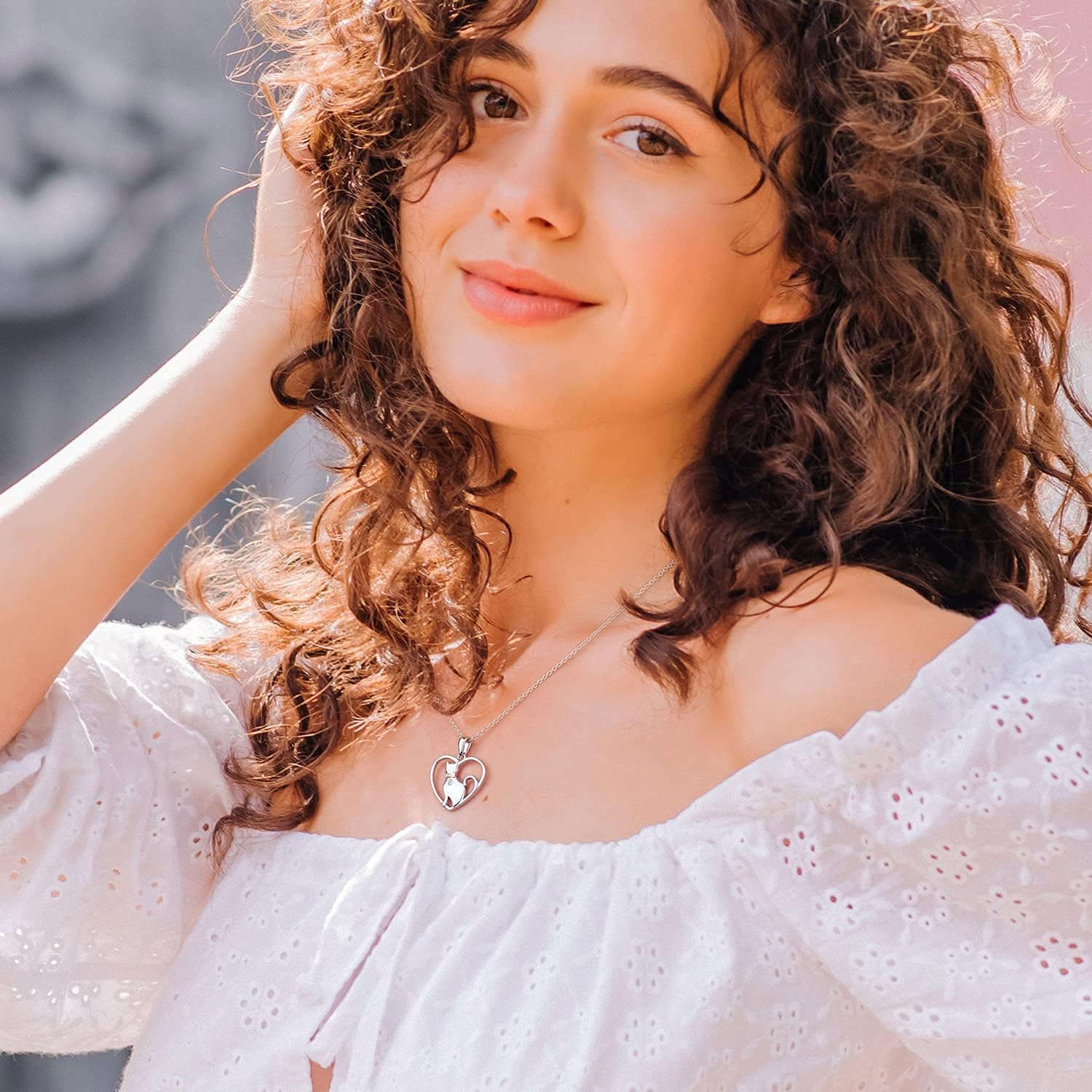 18K Gold Necklace for Women Birthstone Heart Necklace for Women 925 Sterling Silver, Heart Pendant Necklace for Womens Necklaces, 18K Rose Gold Birthstone Necklace for Women, Heart Jewelry, Gifts for Christmas Gifts for Women (White-April cat)